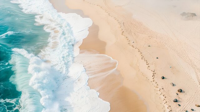 Stunning Overhead View of Ocean Waves Crashing on Beach