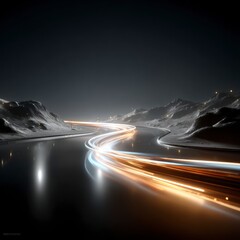 Obraz premium Futuristic Highway Speed Light Trails Abstract Night Landscape