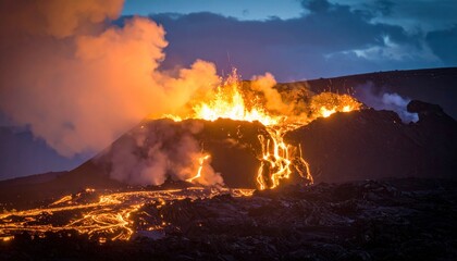 Volcanic eruption at twilight