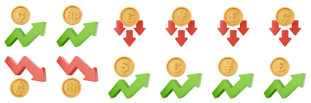 3d trading chart arrow increase decrease income profit finance icon set bundle illustration