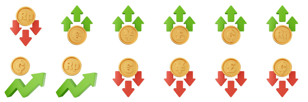 3d trading chart arrow increase decrease income profit finance icon set bundle illustration