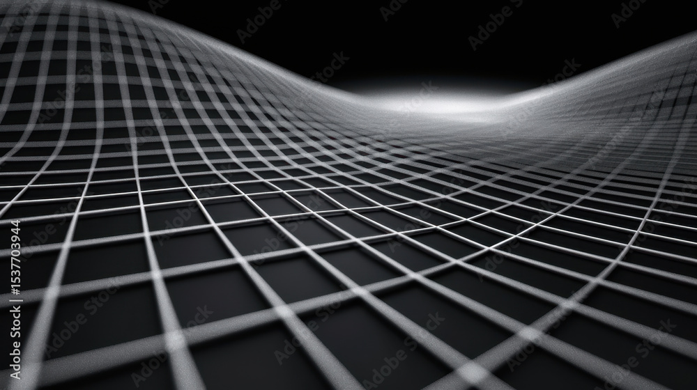 Poster smooth black background features abstract mesh grid in three dimensional perspective, creating sense