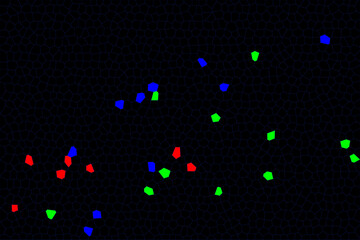 "A dynamic abstract background with vibrant red, yellow, and green brush strokes blending seamlessly on a matte black base."

