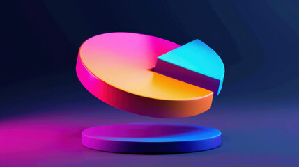 Obraz premium Colorful pie chart slices rotating in midair create vibrant visual effect against dark background, showcasing blend of bright colors and modern design elements
