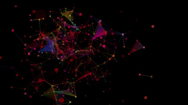Futuristic plexus animation with glowing red particles and lines forming digital network mesh