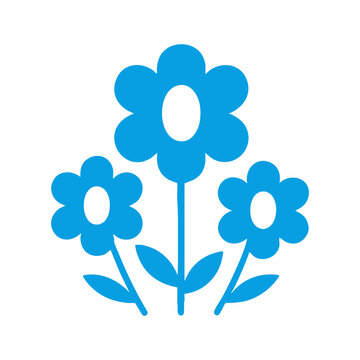 Three vibrant blue flowers with distinct petals and centers, standing tall with leaves, symbolizing nature's beauty and simplicity