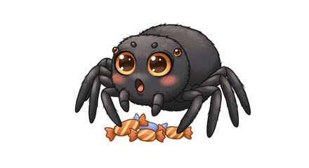 Obraz premium Cute Cartoon Spider with Candies: Adorable Illustration on White Background