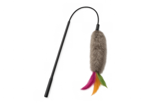 Colorful feather cat teaser wand dangling playful attachment for feline entertainment, lightweight interactive design
