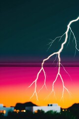 Vibrant Pink And Orange Sunset Sky With Striking Lightning Bolt