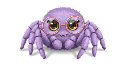 Adorable Cartoon Spider Wearing Glasses on White Background in Digital Illustration