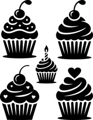cupcake silhouette icon set vector