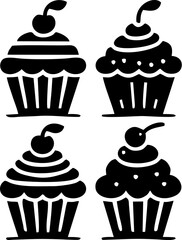 cupcake silhouette icon set vector