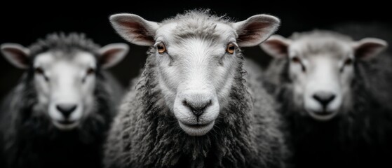 Dramatic Sheep Portrait  Farm Animals  Wool  High Contrast  Dark Background