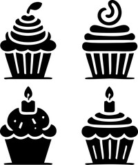 cupcake silhouette icon set vector