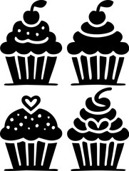 cupcake silhouette icon set vector