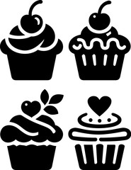cupcake silhouette icon set vector