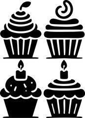 cupcake silhouette icon set vector