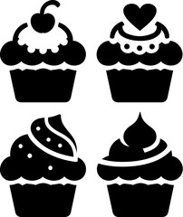 cupcake silhouette icon set vector