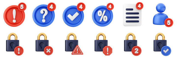 3d notification notice alert attention application bell alarm reminder icon set bundle illustration
