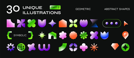 30 Gradient Abstract Geometric Shapes part 2, modern geometric form design suitable for website, branding, billboards, packaging, and animation under the concept of square structure.