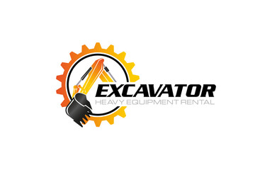 Illustration vector graphic of heavy equipment, excavator construction, logo design template