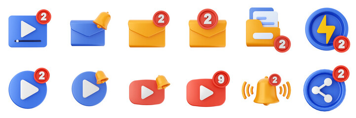 3d notification notice alert attention application bell alarm reminder icon set bundle illustration