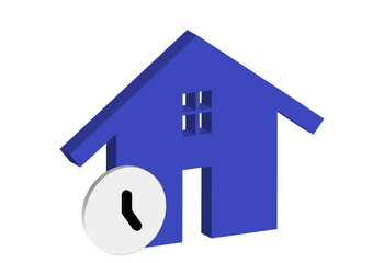 Simple 3D icon of a blue house with a transparent background in PNG format.