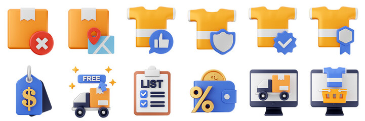 3d online store shopping buy flash sale promotion payment product discount icon set bundle illustration