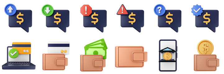 3d money transaction coin finance investment wealth payment income dollar icon set bundle illustration
