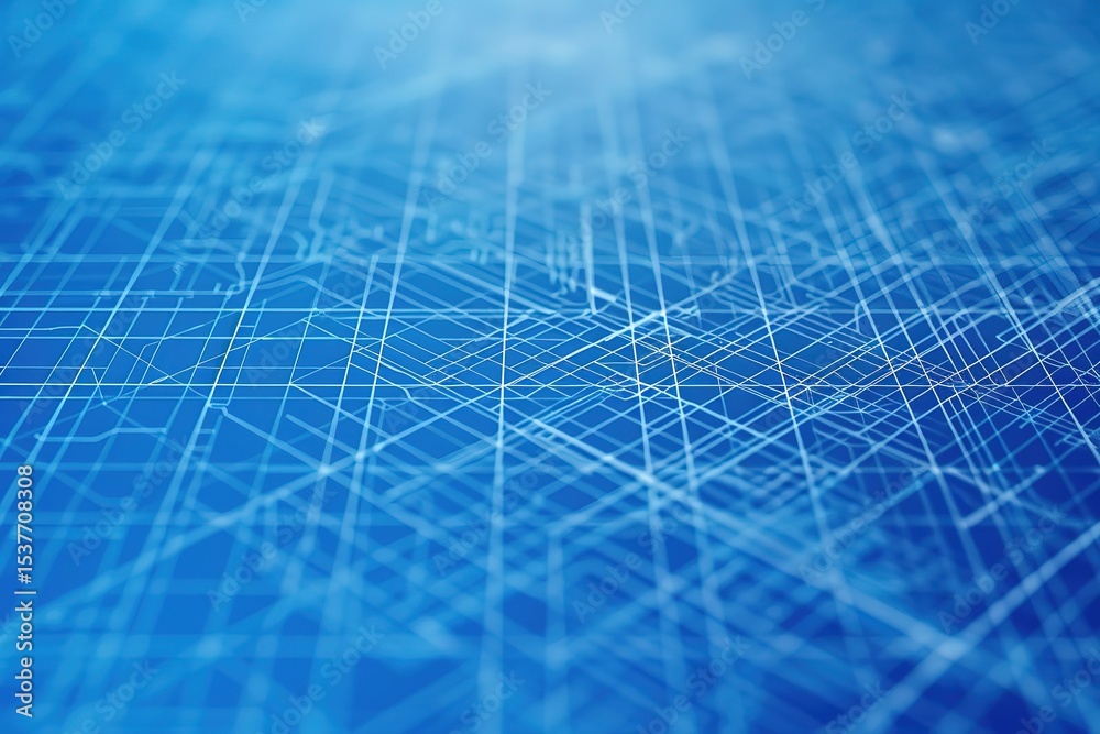 Poster abstract blue network of interconnected lines creating a digital pattern