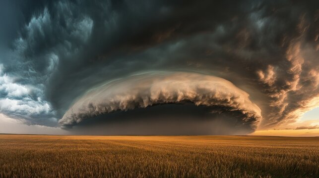 Expansive storm clouds over a golden wheat field under the dramatic sky - Powered by Adobe