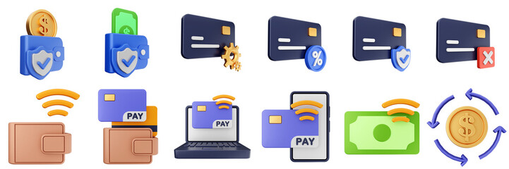 Obraz premium 3d money transaction coin finance investment wealth payment income dollar icon set bundle illustration
