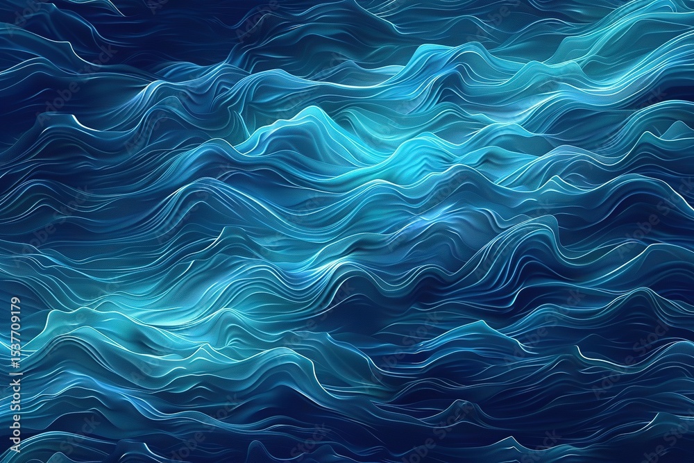 Poster abstract waves of blue and turquoise cascade creating a serene and mesmerizing pattern