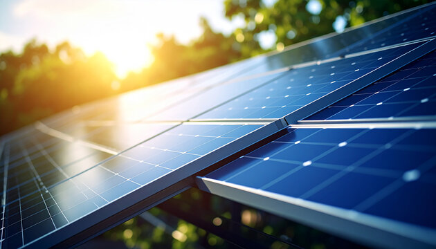 Solar Panel in Sunlight: Capturing the power of the sun, this image showcases a grid of photovoltaic solar panels, harnessing the sun's rays against a bright, sunny backdrop.