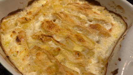 Delicious golden-brown gratin with a creamy, cheesy topping