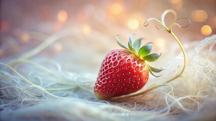 A Single, Ripe Strawberry Rests Gently on a Soft, Fluffy Surface, Illuminated by Warm, Golden Light