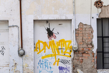 firmar, viejo, puerta, muro, antique, peligro, rojo, graffiti, advertencia, madera, pintando