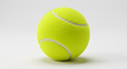 A single bright yellow tennis ball isolated on a clean white background, studio shot for sports and recreation concepts.