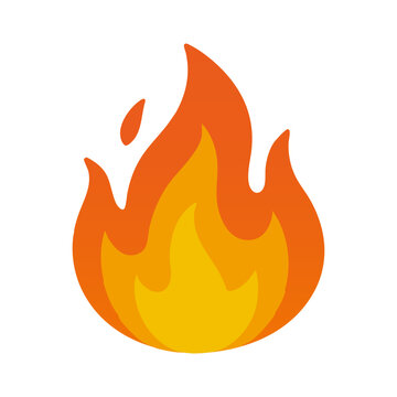 A vibrant orange and yellow flame icon on a white background, symbolizing fire, warmth, energy, heat, passion, danger, flickering fire illustration