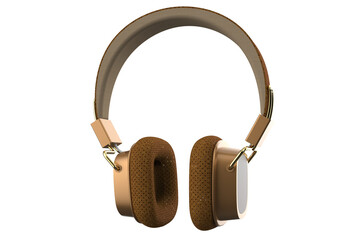 Premium Brown-Gold Wireless Over-Ear Headphones Isolated on Transparent HD Background: Modern Audio Device for Immersive Sound Experience, Perfect for Music, Gaming and Tech Projects.