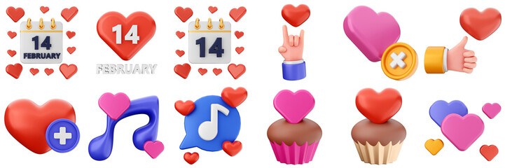 3d valentines day love heart romance present gift box 14 february icon set bundle illustration