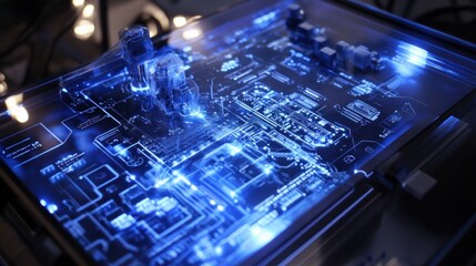 Illuminated Futuristic Circuit Board Design with Complex Technological Details