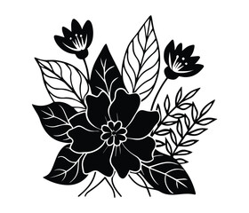 Obraz premium Botanical Flower Line Art – Black and White Floral Vector, Floral Line Illustration Design, Minimal Botanical Plant Line Art, Nature Floral Icon, Flower and Leaf Sketch, Elegant Botanical Drawing