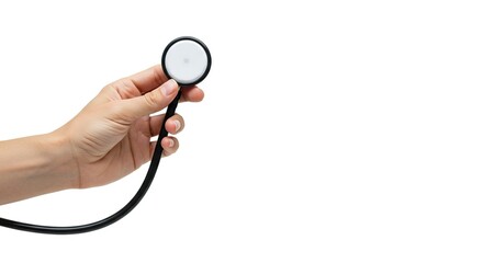 Hand Holding Stethoscope for Medical Checkup Isolated on White Background Preventative Healthcare Instrument Professional Diagnostic Equipment