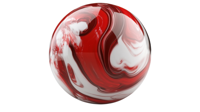 Red and White Sphere with Bold Swirling Texture Isolated on White Background