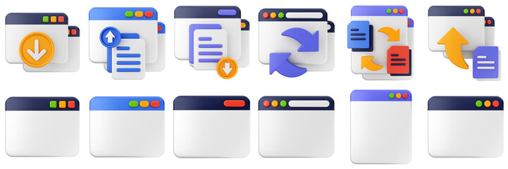 3d website webpage approved data digital communication icon set bundle illustration