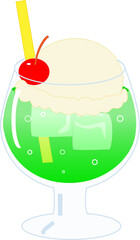 グラスに入ったクリームソーダのイラスト