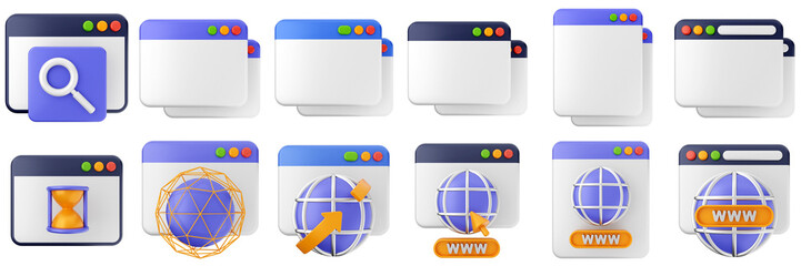 3d website webpage approved data digital communication icon set bundle illustration
