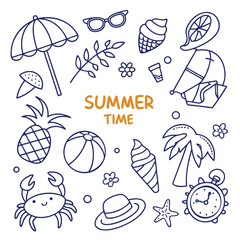 Hand Drawn Summer Vector Icon Set | Beach, Tropical, Vacation Doodles