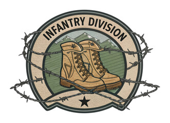 Obraz premium Military infantry division emblem mountain base urban environment identity concept cut out png patch